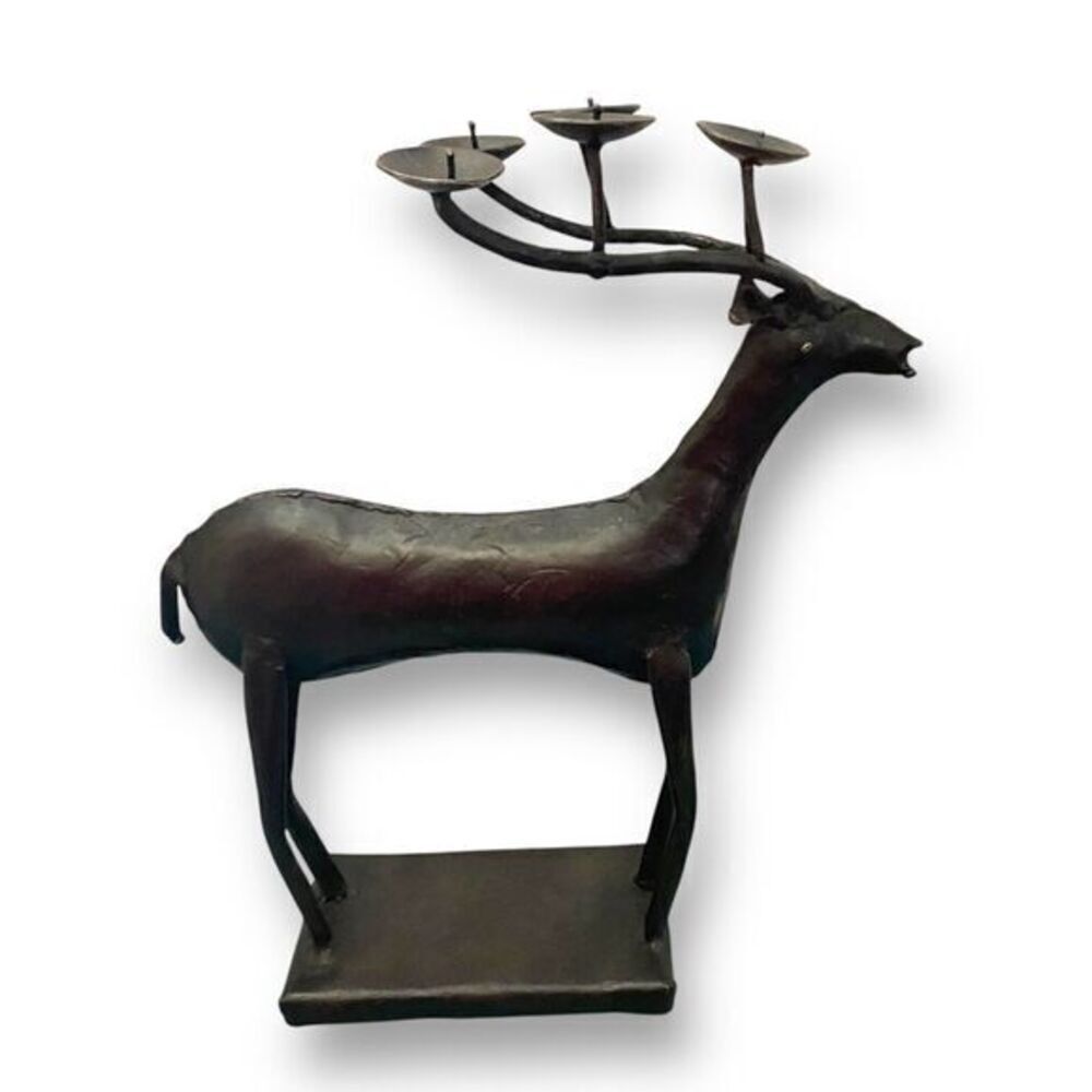 Neiman Marcus Reindeer Metal Work Welded Candle Holder Brutalist Antler 14”